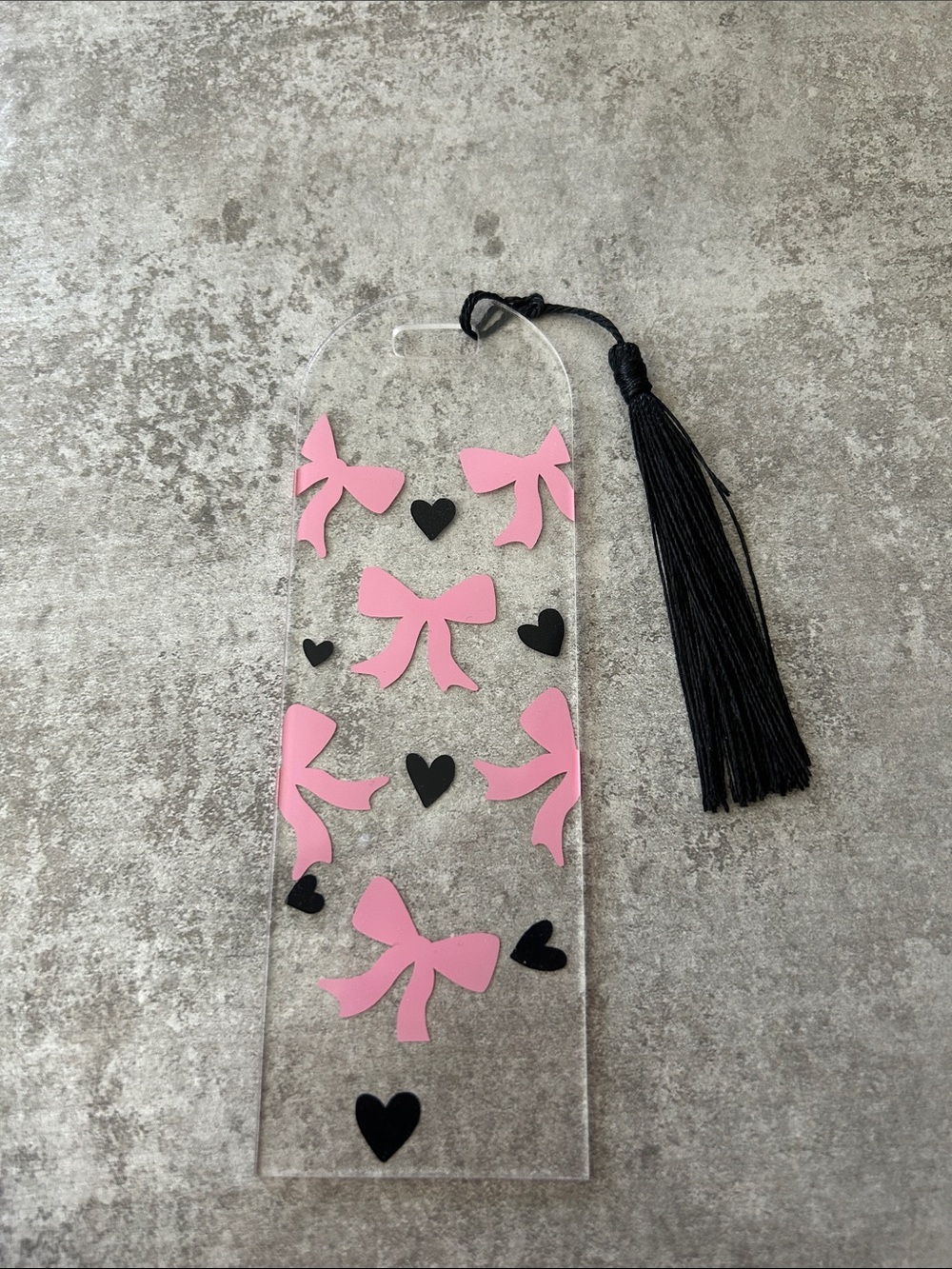 Pink Bow & Black Heart Acrylic Bookmark with Tassel